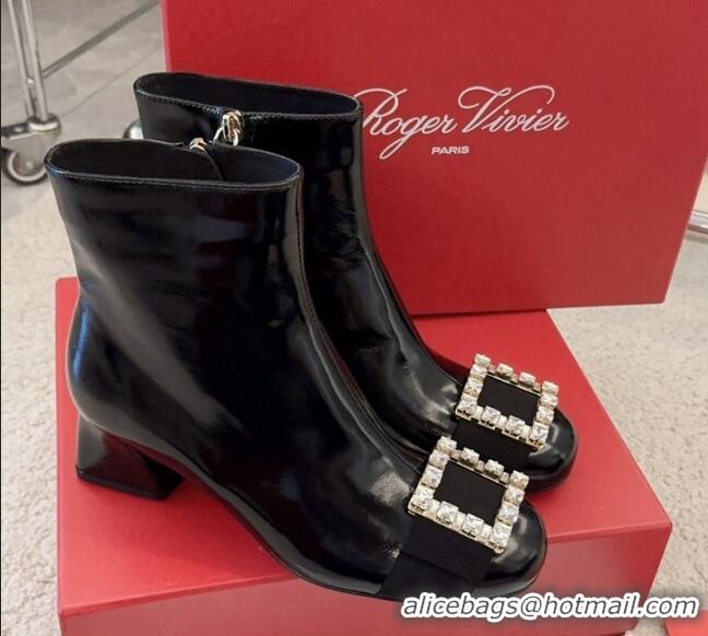 Sumptuous Roger Vivier Très Vivier Strass Buckle Ankle Boots 4.5cm in Black Patent Leather 1115132