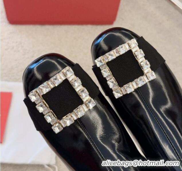 Sumptuous Roger Vivier Très Vivier Strass Buckle Ankle Boots 4.5cm in Black Patent Leather 1115132