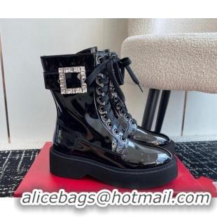 Purchase Roger Vivier Viv' Rangers Strass Buckle Platform Combat Ankle Boots 6cm in patent leather 1115133