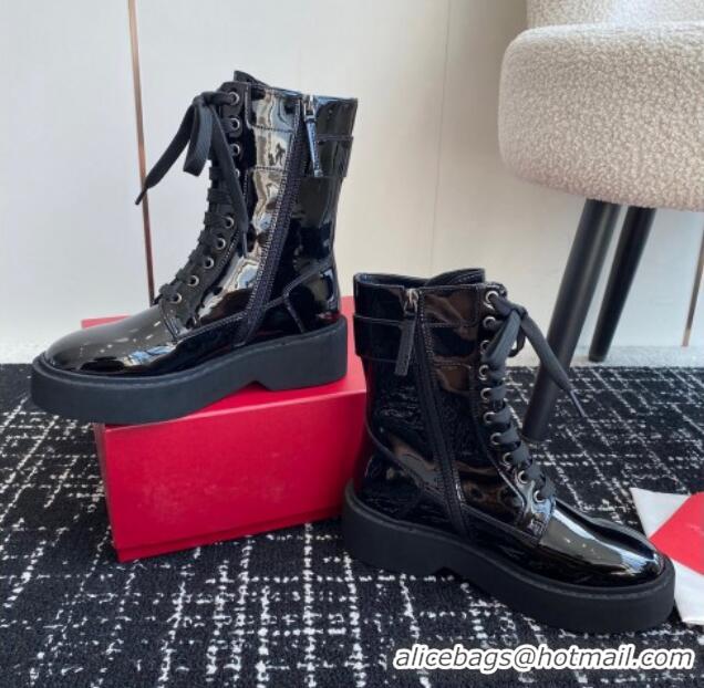 Purchase Roger Vivier Viv' Rangers Strass Buckle Platform Combat Ankle Boots 6cm in patent leather 1115133