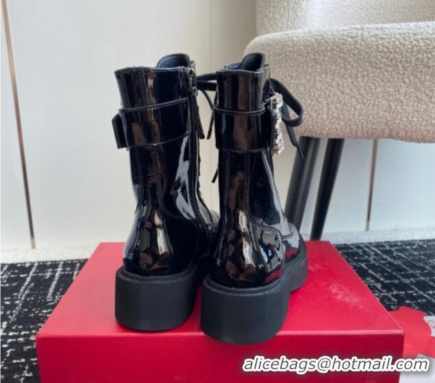 Purchase Roger Vivier Viv' Rangers Strass Buckle Platform Combat Ankle Boots 6cm in patent leather 1115133