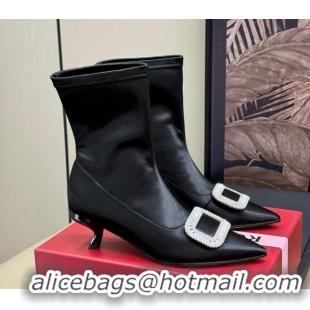 Popular Style Roger Vivier Framed Strass Buckle Ankle Boots in black satin 1115135