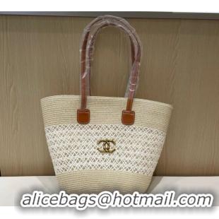 Buy Discount Chanel Crochet Straw Basket Bag 0312 Light Beige 2025