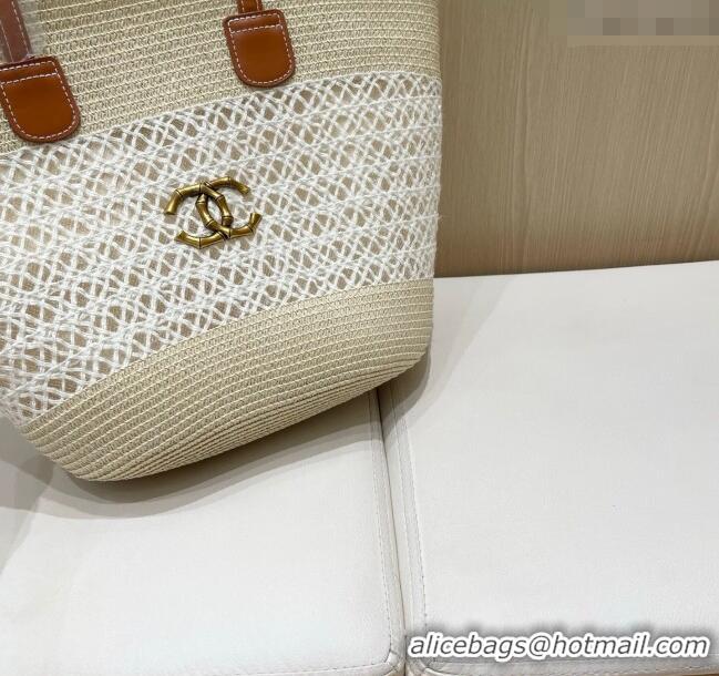 Buy Discount Chanel Crochet Straw Basket Bag 0312 Light Beige 2025