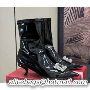 Grade Quality Roger Vivier Flower Strass Buckle Ankle Boots in black patent leather 1115137