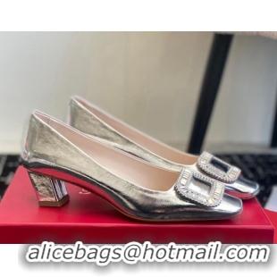 Shop Duplicate Roger Vivier Belle Vivier Strass Buckle Pumps 4.5cm in Calfskin Leather Silver 1225096