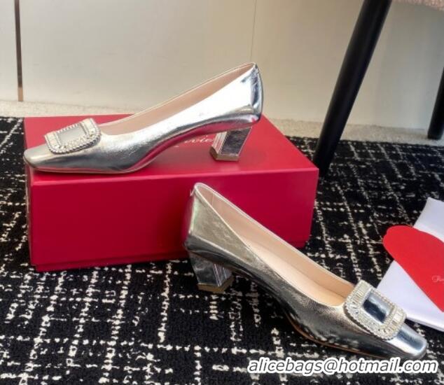 Shop Duplicate Roger Vivier Belle Vivier Strass Buckle Pumps 4.5cm in Calfskin Leather Silver 1225096