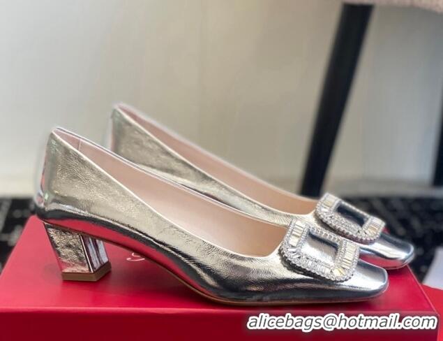 Shop Duplicate Roger Vivier Belle Vivier Strass Buckle Pumps 4.5cm in Calfskin Leather Silver 1225096