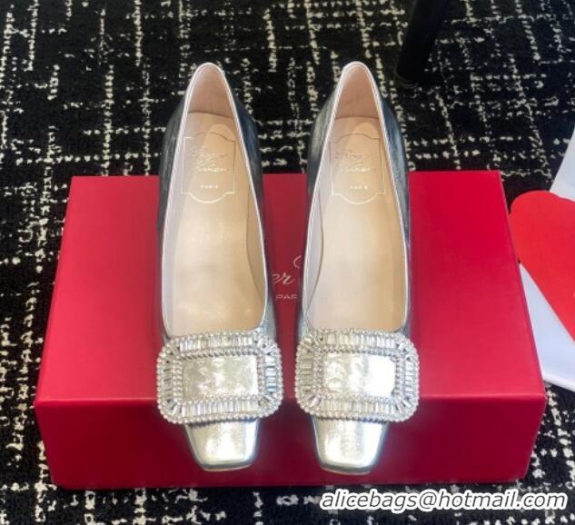 Shop Duplicate Roger Vivier Belle Vivier Strass Buckle Pumps 4.5cm in Calfskin Leather Silver 1225096