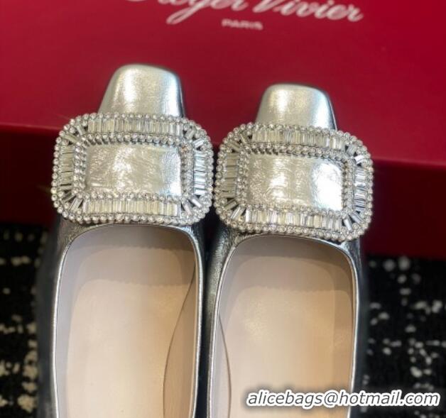 Shop Duplicate Roger Vivier Belle Vivier Strass Buckle Pumps 4.5cm in Calfskin Leather Silver 1225096