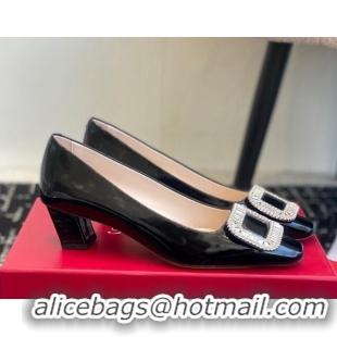 Low Price Roger Vivier Belle Vivier Strass Buckle Pumps 4.5cm in Calfskin Leather Black 1225097