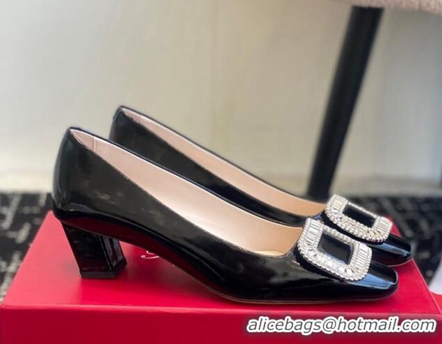 Low Price Roger Vivier Belle Vivier Strass Buckle Pumps 4.5cm in Calfskin Leather Black 1225097