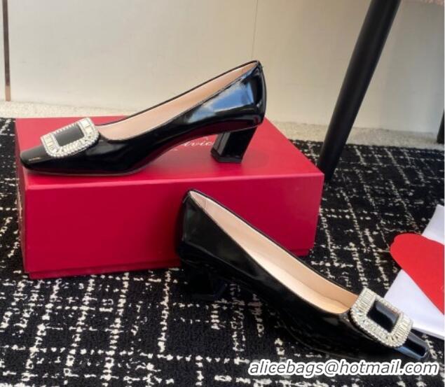 Low Price Roger Vivier Belle Vivier Strass Buckle Pumps 4.5cm in Calfskin Leather Black 1225097