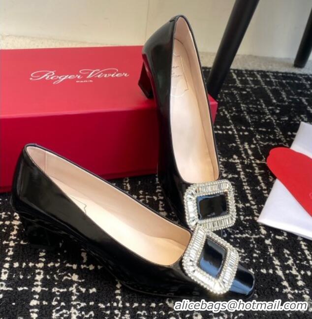 Low Price Roger Vivier Belle Vivier Strass Buckle Pumps 4.5cm in Calfskin Leather Black 1225097