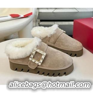 Low Cost Roger Vivier Strass Buckle Snow Boots 4cm in Suede and Wool Grey 1225100