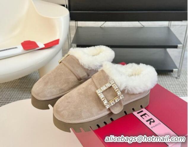 Low Cost Roger Vivier Strass Buckle Snow Boots 4cm in Suede and Wool Grey 1225100