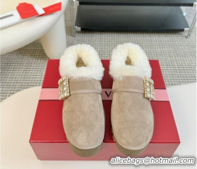 Low Cost Roger Vivier Strass Buckle Snow Boots 4cm in Suede and Wool Grey 1225100