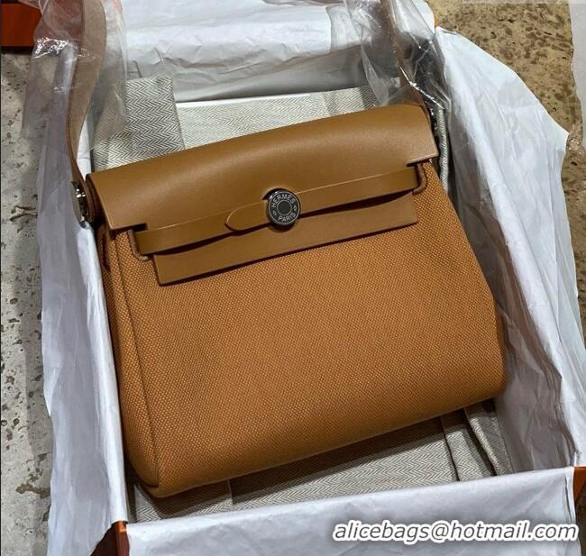 Best Price Hermes Herbag Zip 20 Bag in H Viking Canvas and Hunter Cowhide 0428 Brown 2025 (Half Handmade)