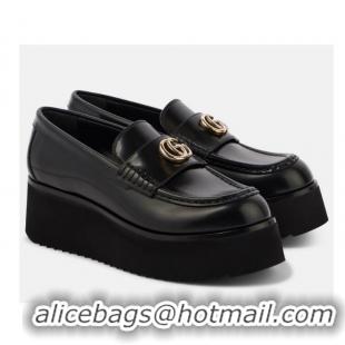 Best Price Discount Gucci Double G Leather Platform Loafers 816326 Black