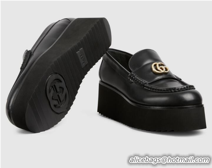 Best Price Discount Gucci Double G Leather Platform Loafers 816326 Black