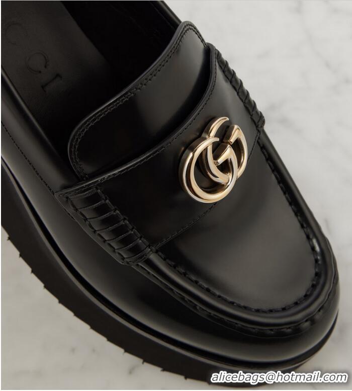 Best Price Discount Gucci Double G Leather Platform Loafers 816326 Black