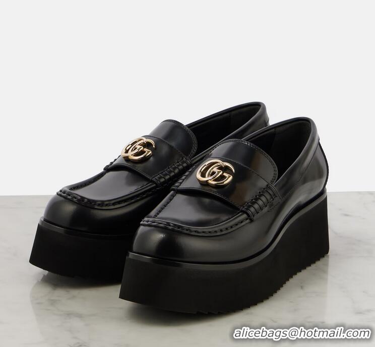 Best Price Discount Gucci Double G Leather Platform Loafers 816326 Black