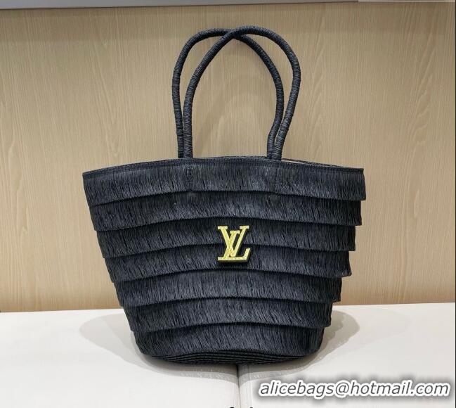 Pretty Style Louis Vuitton Tassel Straw Basket Bag 0312 Black 2025