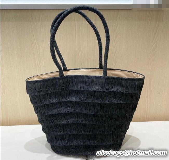 Pretty Style Louis Vuitton Tassel Straw Basket Bag 0312 Black 2025