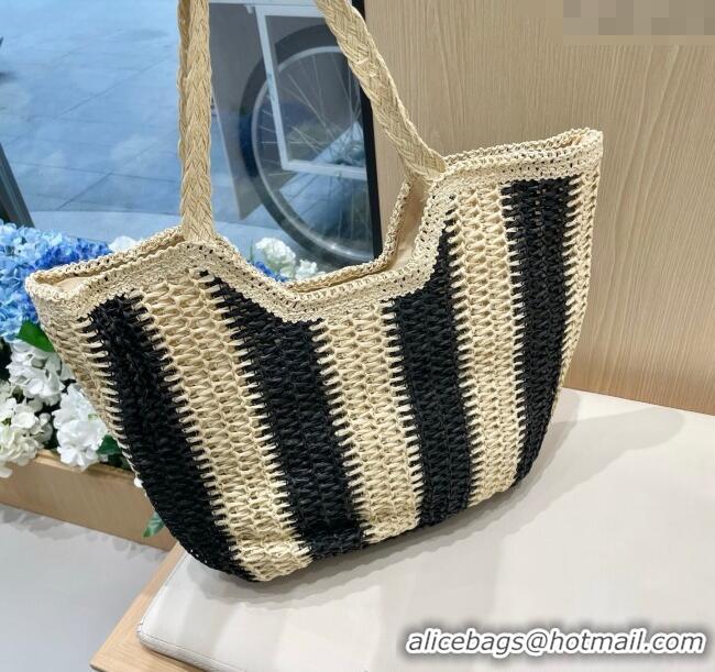 Promotional Louis Vuitton Striped Straw Basket Bag 0312 Beige/Black 2025