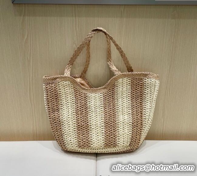 Top Grade Louis Vuitton Striped Straw Basket Bag 0312 Beige/Khaki 2025