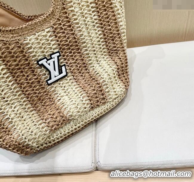 Top Grade Louis Vuitton Striped Straw Basket Bag 0312 Beige/Khaki 2025