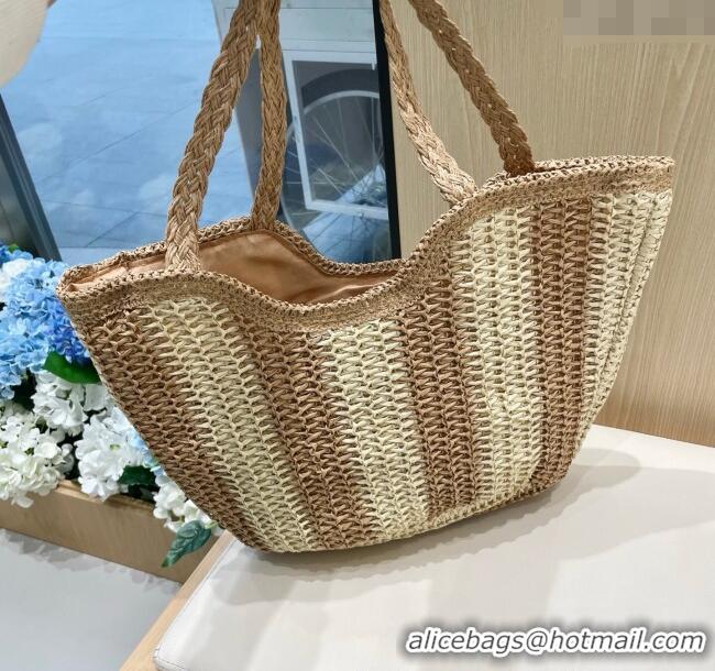 Top Grade Louis Vuitton Striped Straw Basket Bag 0312 Beige/Khaki 2025