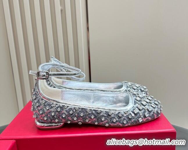 Charming Roger Vivier Viv' Podium Ballerinas Flat in sequins Silver 1225106