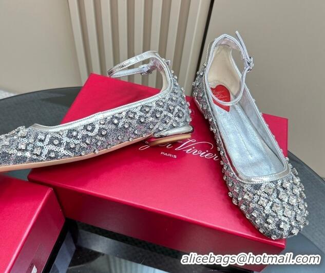 Charming Roger Vivier Viv' Podium Ballerinas Flat in sequins Silver 1225106