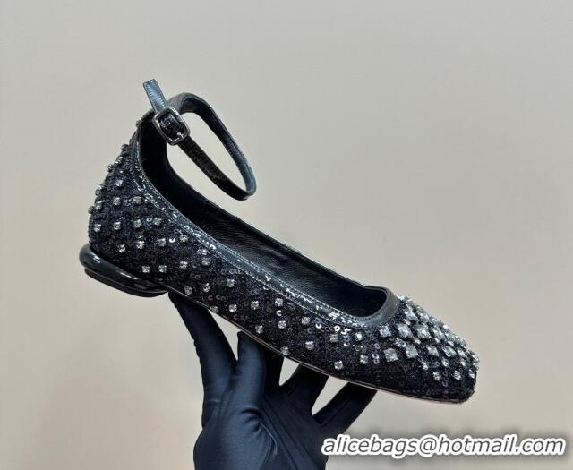 Stylish Roger Vivier Viv' Podium Ballerinas Flat in sequins Black 1225107