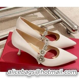 Pretty Style Roger Vivier Efflorescence Mary Jane Pumps 6.5cm in satin with flora strass buckle White 0225001