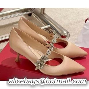 Best Grade Roger Vivier Efflorescence Mary Jane Pumps 6.5cm in satin with flora strass buckle Beige 0225002