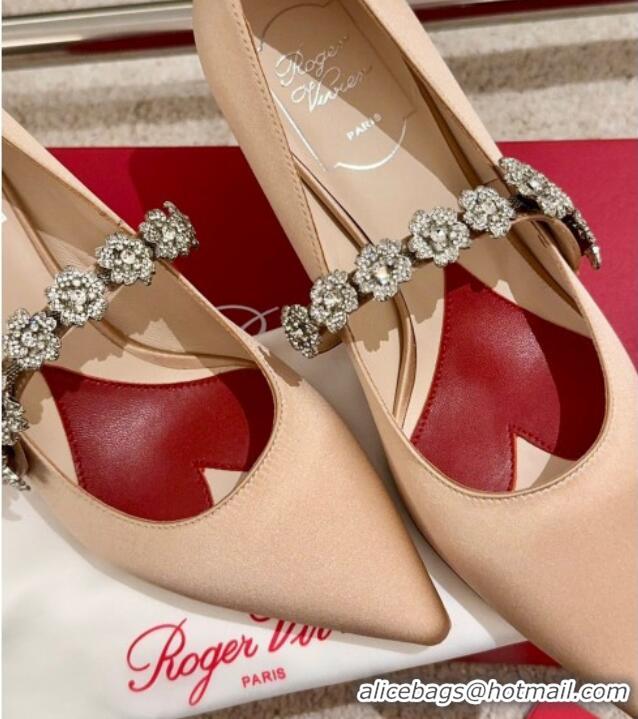 Best Grade Roger Vivier Efflorescence Mary Jane Pumps 6.5cm in satin with flora strass buckle Beige 0225002