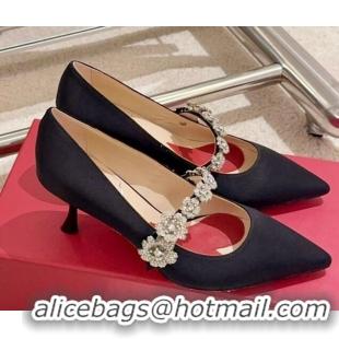 Good Quality Roger Vivier Efflorescence Mary Jane Pumps 6.5cm in satin with flora strass buckle Black 0225003