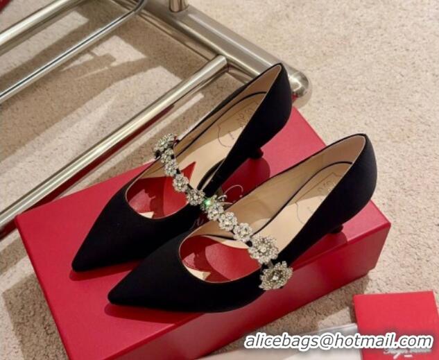 Good Quality Roger Vivier Efflorescence Mary Jane Pumps 6.5cm in satin with flora strass buckle Black 0225003