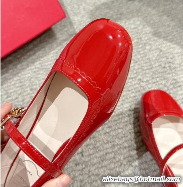 Grade Quality Roger Vivier Très Vivier Mary Janes Pumps 2.5cm in patent leather with flower buckle Red 0225004