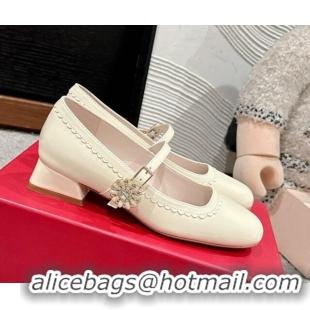 Low Price Roger Vivier Très Vivier Mary Janes Pumps 2.5cm in patent leather with flower buckle White 0225005