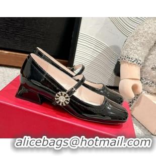 Best Price Roger Vivier Très Vivier Mary Janes Pumps 2.5cm in patent leather with flower buckle Black 0225006