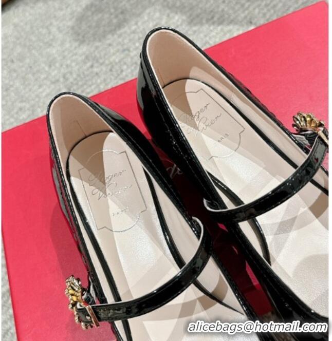 Best Price Roger Vivier Très Vivier Mary Janes Pumps 2.5cm in patent leather with flower buckle Black 0225006