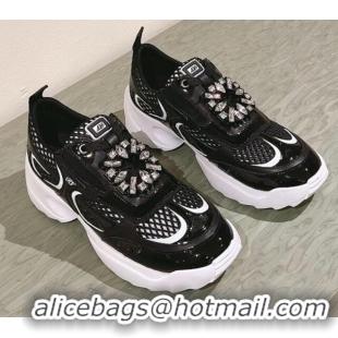 Hot Style Roger Vivier Viv' on the Run Sneakers in leather and fabric mesh with strass buckle Black 0225009