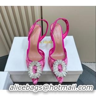 Sophisticated Amina Muaddi Camelia Slingback Pumps 9.8cm in Lace with Rectangular Strass Buckle Pink 0219023