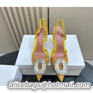 Best Product Amina Muaddi Camelia Slingback Pumps 9.8cm in Lace with Rectangular Strass Buckle Yellow 0219025