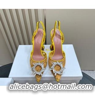 Purchase Amina Muaddi Begum Embellished Slingback Pumps 9.8 cm in Lace and Strass Buckle Yellow 0219030