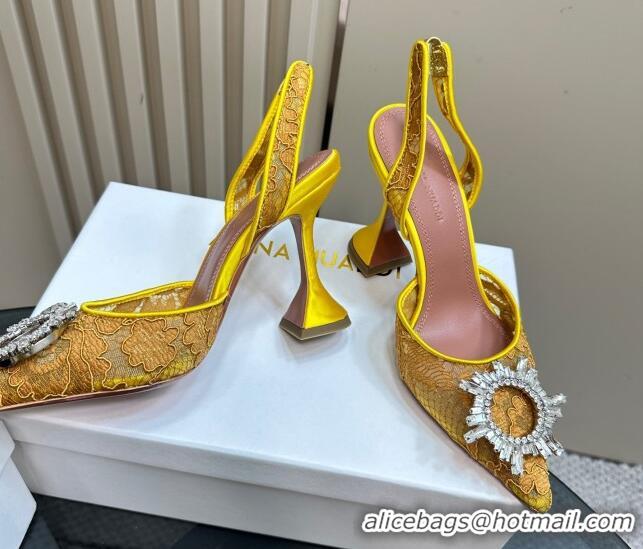 Purchase Amina Muaddi Begum Embellished Slingback Pumps 9.8 cm in Lace and Strass Buckle Yellow 0219030