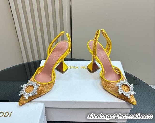 Purchase Amina Muaddi Begum Embellished Slingback Pumps 9.8 cm in Lace and Strass Buckle Yellow 0219030